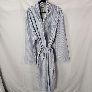Vintage 1990 Scandia Woods Cotton Robe Men’s XL/2X White Blue Striped Pockets